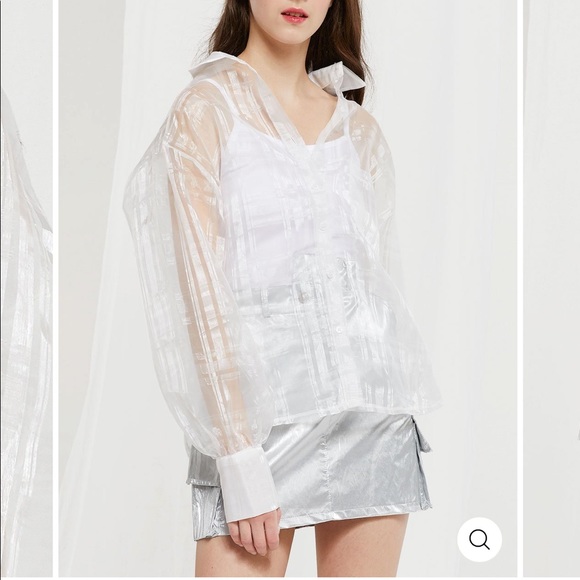 Storets Audrey plaid organza sheer collared shirt button up oversized - Picture 3 of 10